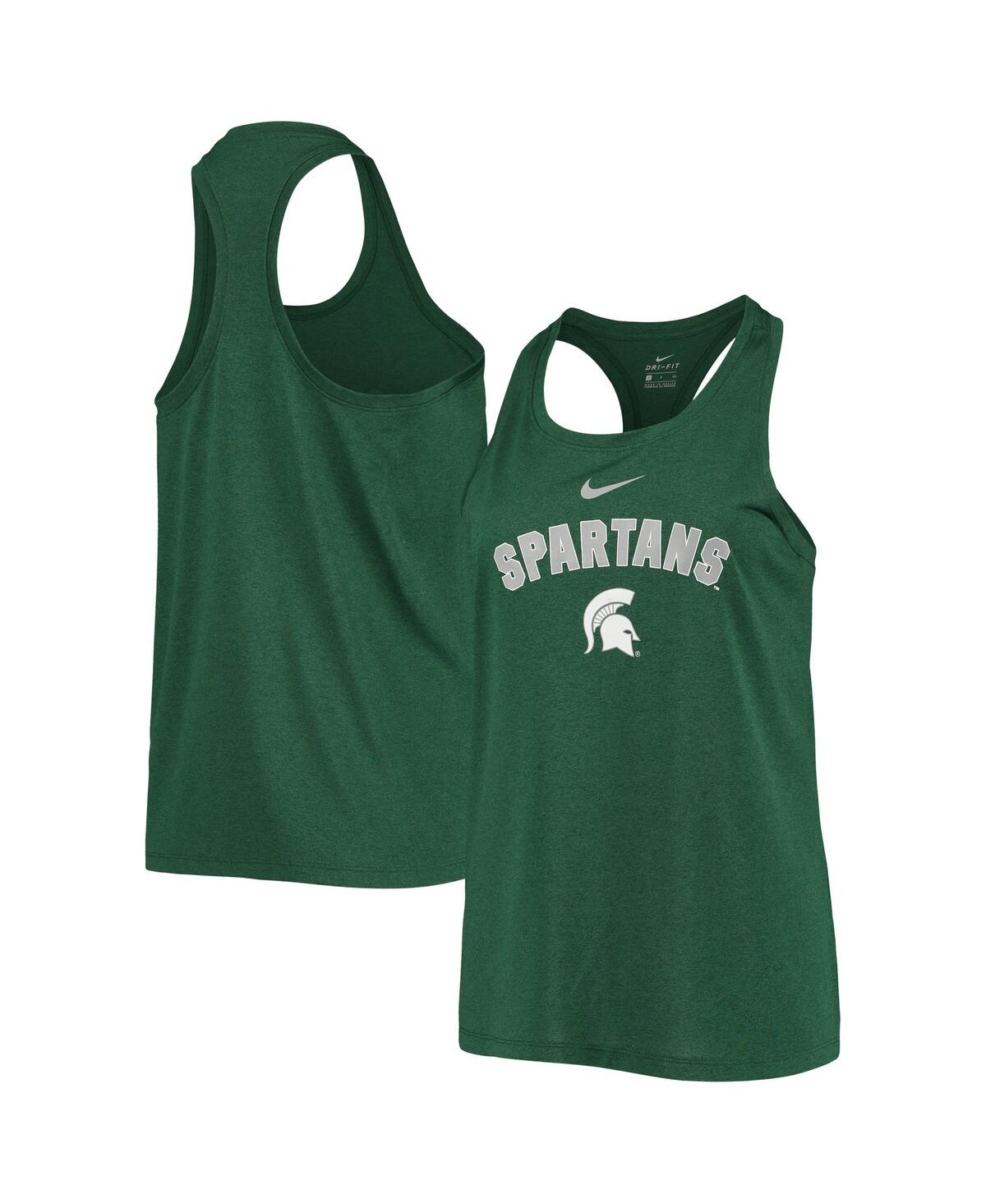 Shop Nike Women's  Green Michigan State Spartans Arch And Logo Classic Performance Tank Top