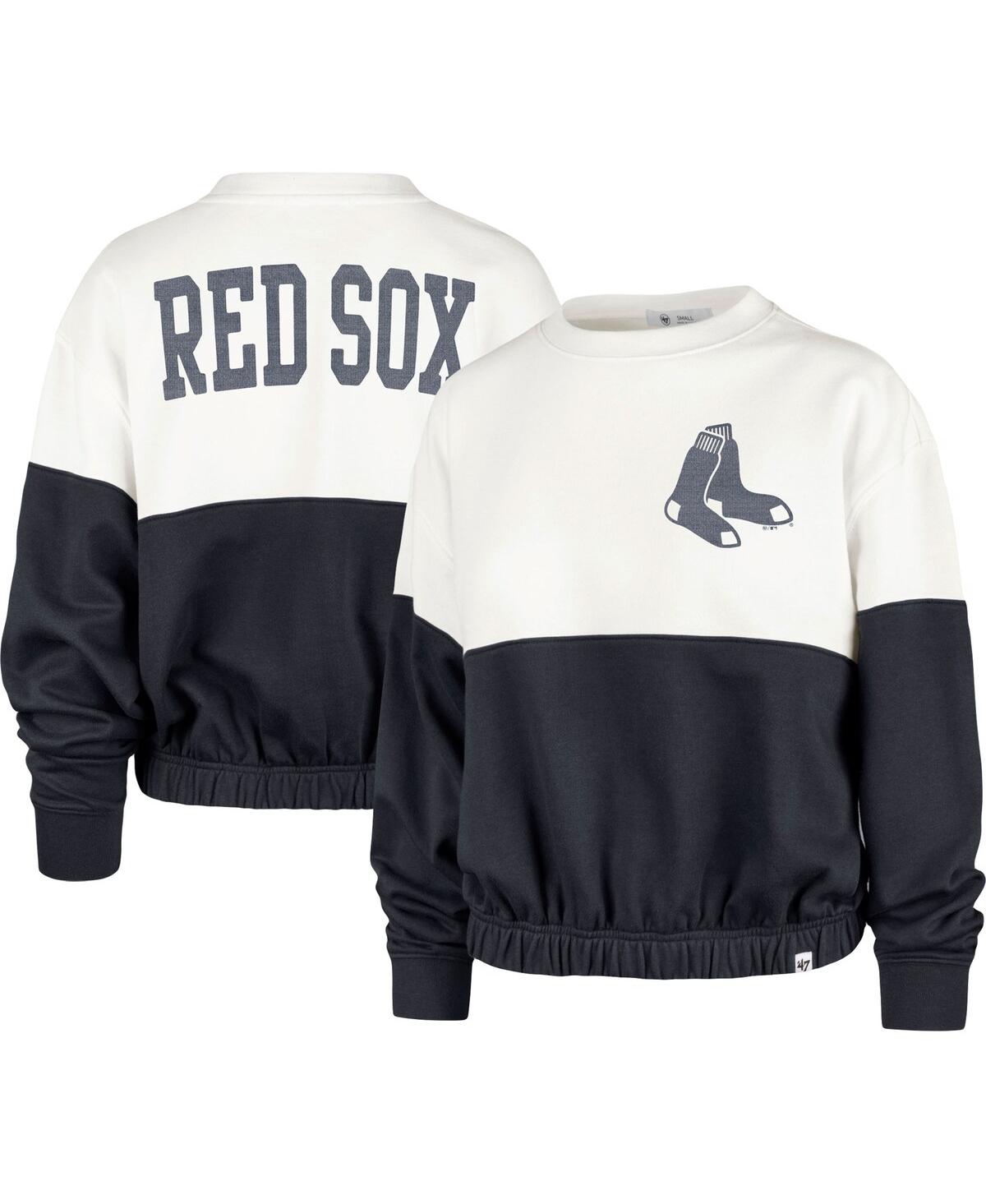 47 Brand Women's ' White, Navy Boston Red Sox Take Two Bonita Pullover Sweatshirt In White,navy