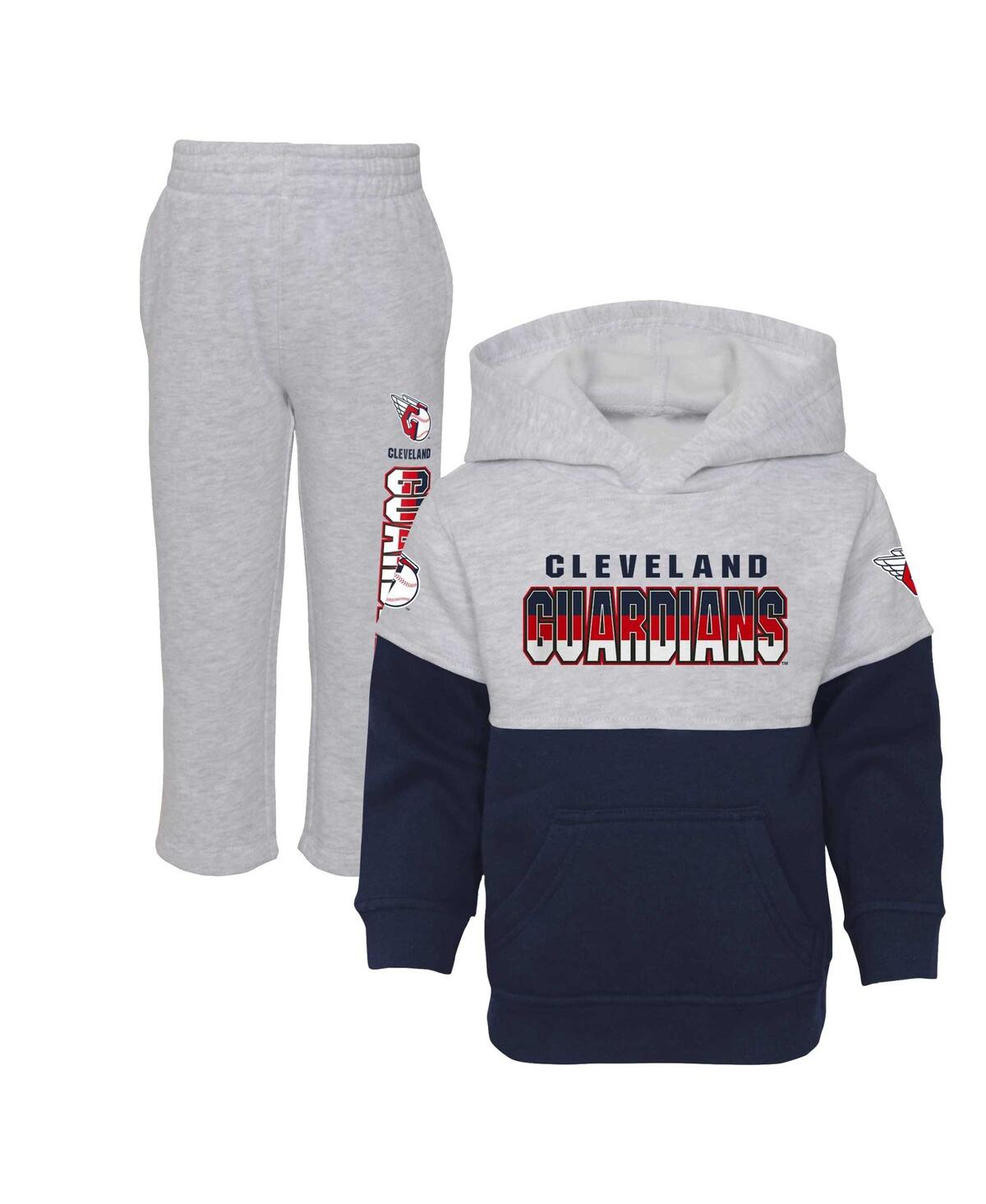 Outerstuff Toddler Boys And Girls Navy, Heather Gray Cleveland Guardians Two-piece Playmaker Set In Navy,heather Gray