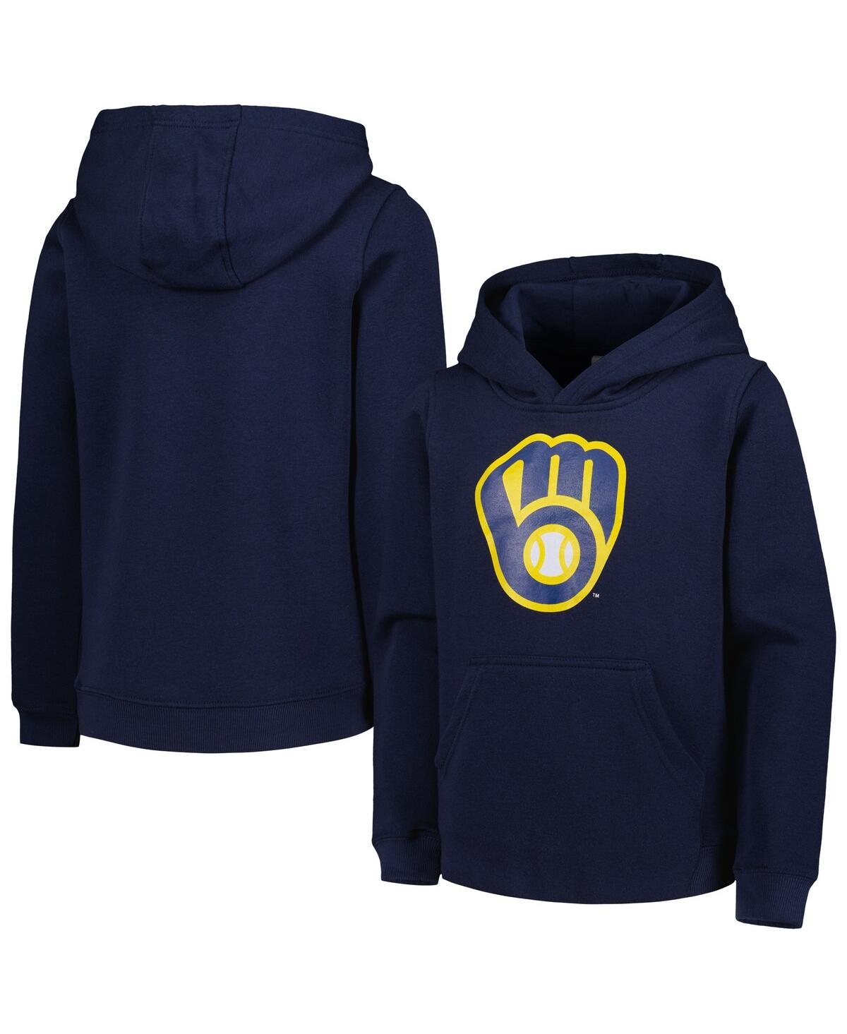 Outerstuff Kids' Big Boys And Girls Navy Milwaukee Brewers Team Primary Logo Pullover Hoodie