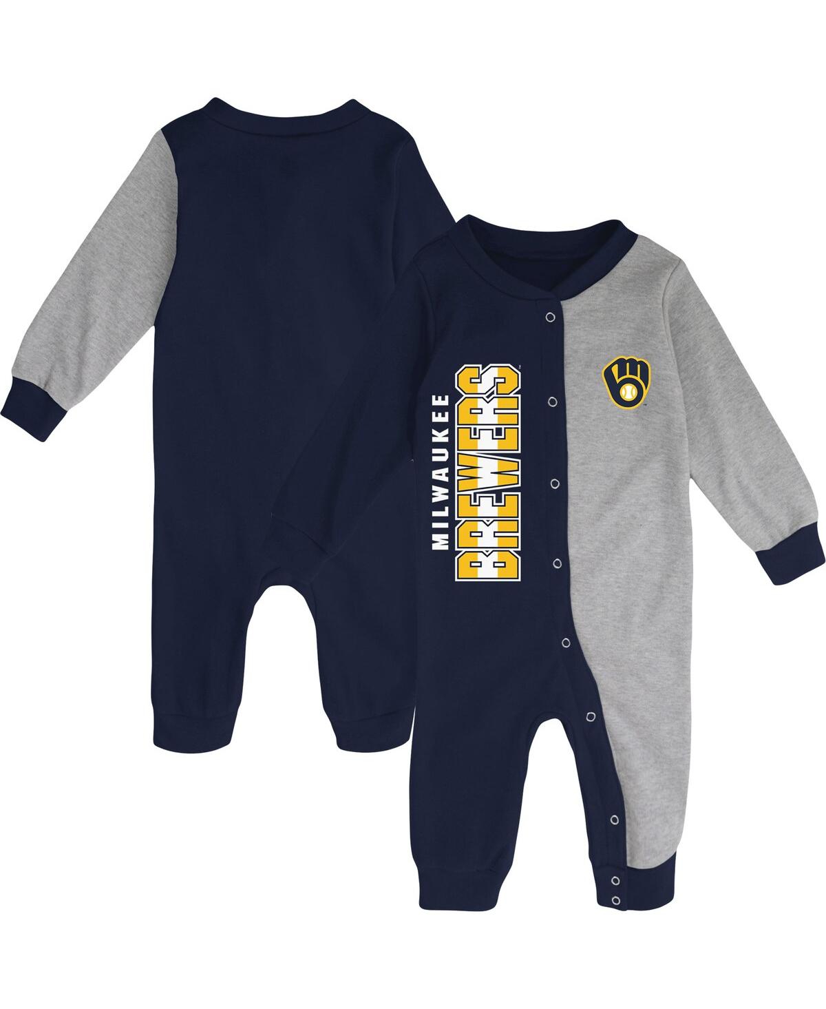 Shop Outerstuff Infant Boys And Girls Navy, Heather Gray Milwaukee Brewers Halftime Sleeper In Navy,heather Gray