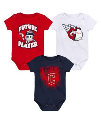 Newborn and Infant Boys and Girls Red, Navy, White Cleveland Guardians Minor League Player Three-Pack Bodysuit Set
