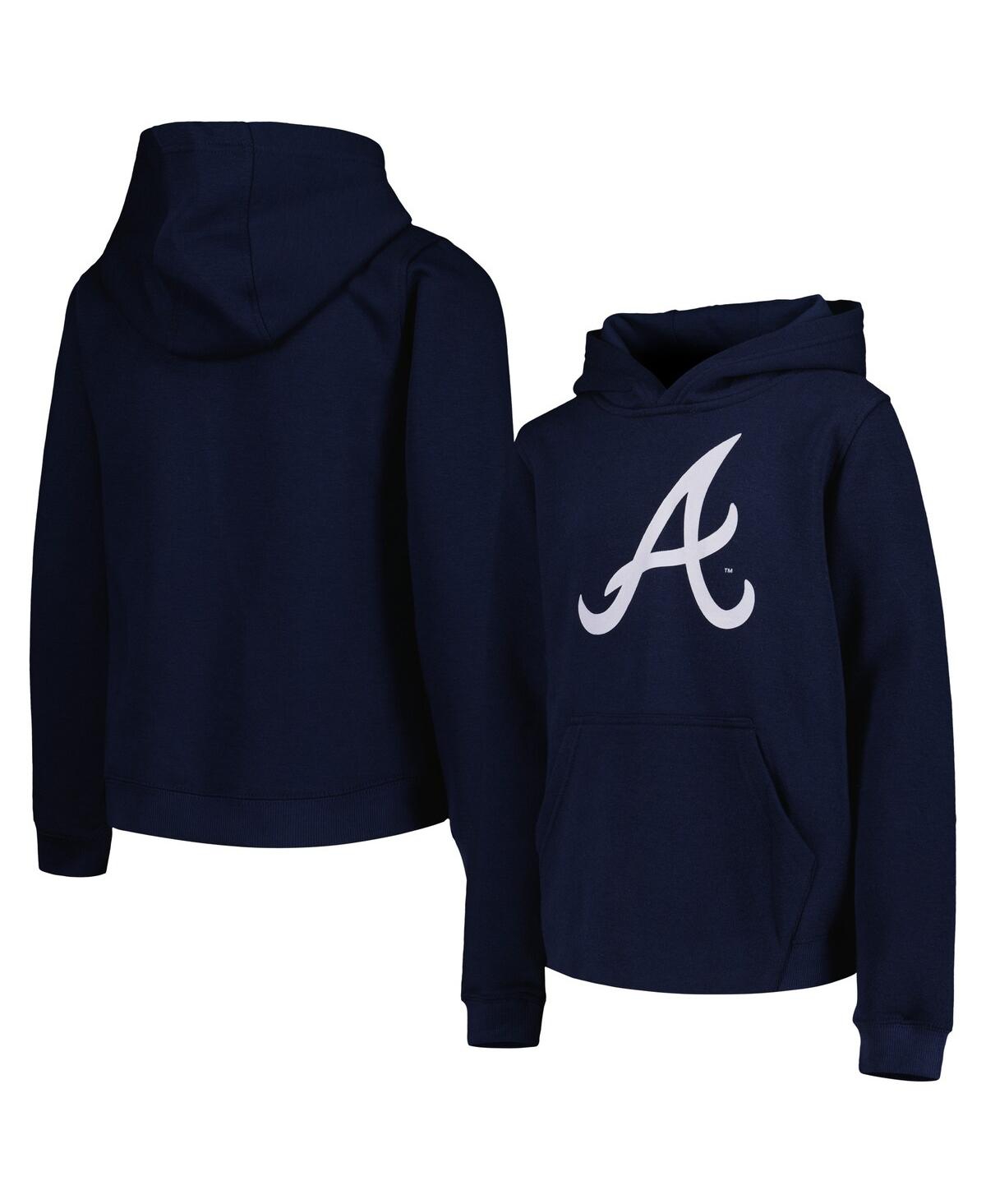 Outerstuff Kids' Big Boys And Girls Navy Atlanta Braves Team Primary Logo Pullover Hoodie