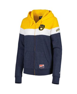 Women's Heather Navy Milwaukee Brewers Colorblock Full-Zip Hoodie Jacket