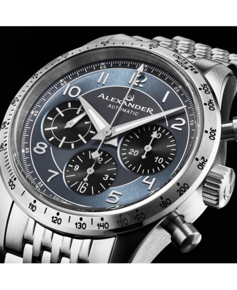 Alexander Men's Megalos Silver-tone Stainless Steel , Blue Dial , 51mm Round Watch