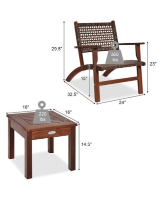 3PCS Patio Rattan Furniture Set Coffee Table
