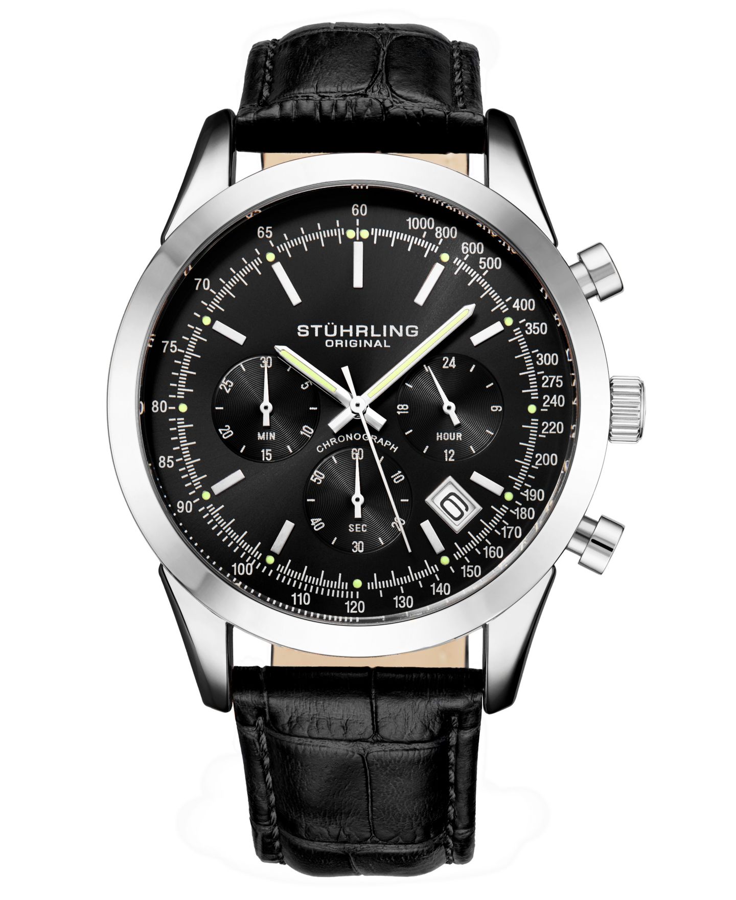 Мужские часы Stuhrling Rialto 3975L Chronograph Watch – Quartz Movement, 44mm Stainless Steel Case, Leather Strap — фото 1