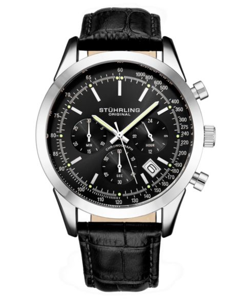 Мужские часы Stuhrling Rialto 3975L Chronograph Watch – Quartz Movement, 44mm Stainless Steel Case, Leather Strap