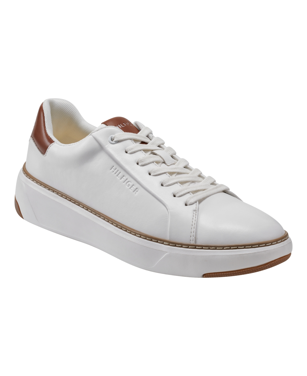 Shop Tommy Hilfiger Men's Hines Lace Up Casual Sneakers In White,cognac