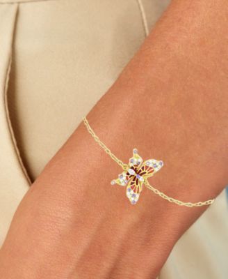 Multicolor Cubic Zirconia & Enamel Butterfly Bolo Bracelet 