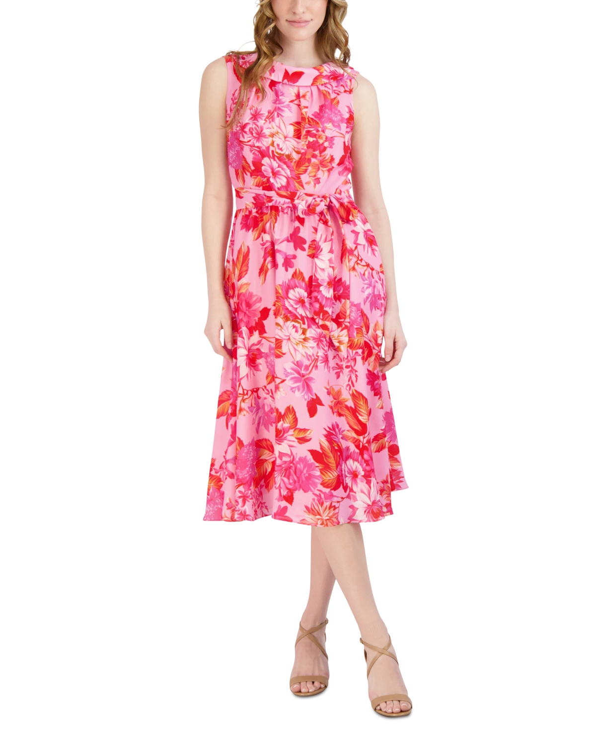 Women's Floral-Print Fit & Flare Dress - Pink Multi