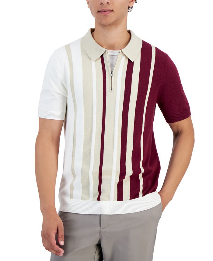 Alfani Men's Regular-Fit Ombré Stripe Sweater-Knit 1/4-Zip Polo Shirt ...