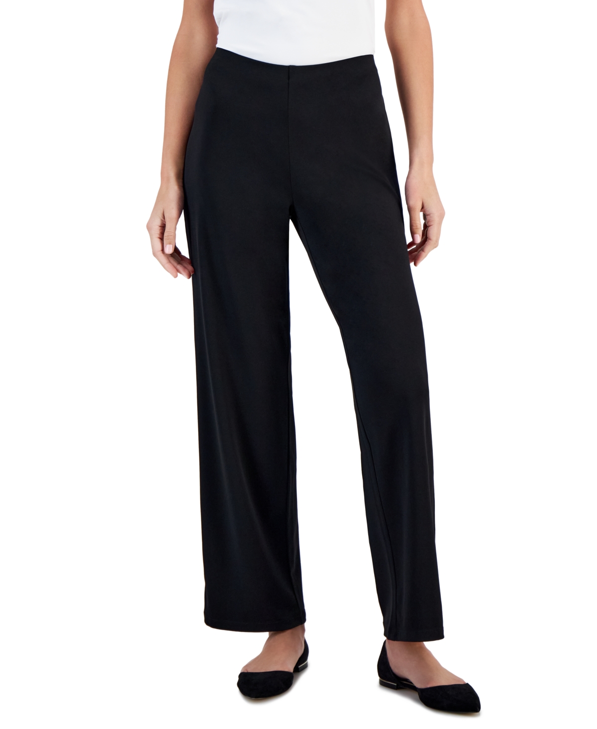 Petites Knit Pull-On Pants, Created for Macy's - Deep Black