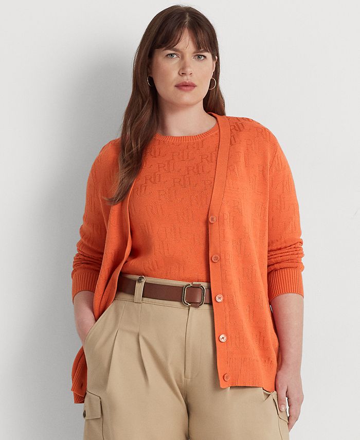 Lauren Ralph Lauren Plus Size Cotton-Blend Buttoned Cardigan Sweater -  Macy's