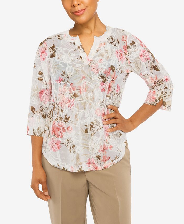 Alfred Dunner Women's Floral Spray Top Macy's