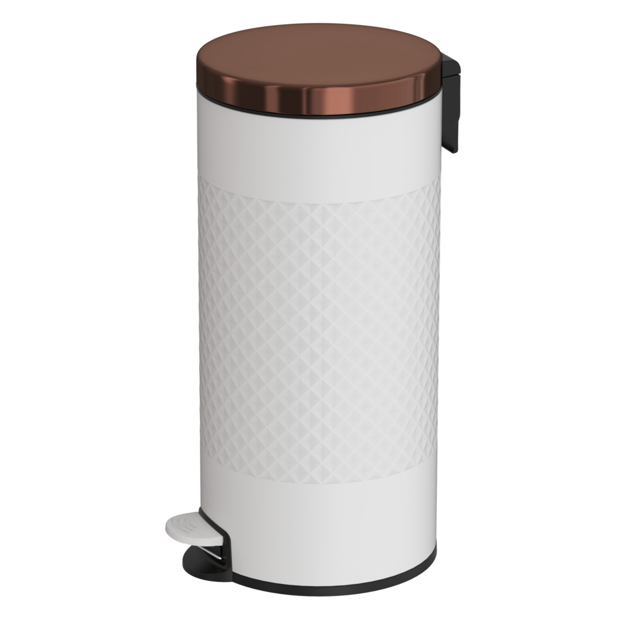 8 Gal./30 Liter White Metal Round Shape Step-on Trash Can with Diamond body design for Kitchen - White