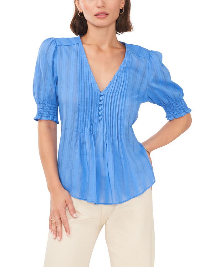 1.STATE Women's VNeck Short Sleeve Bib Front Woven Top Macy's