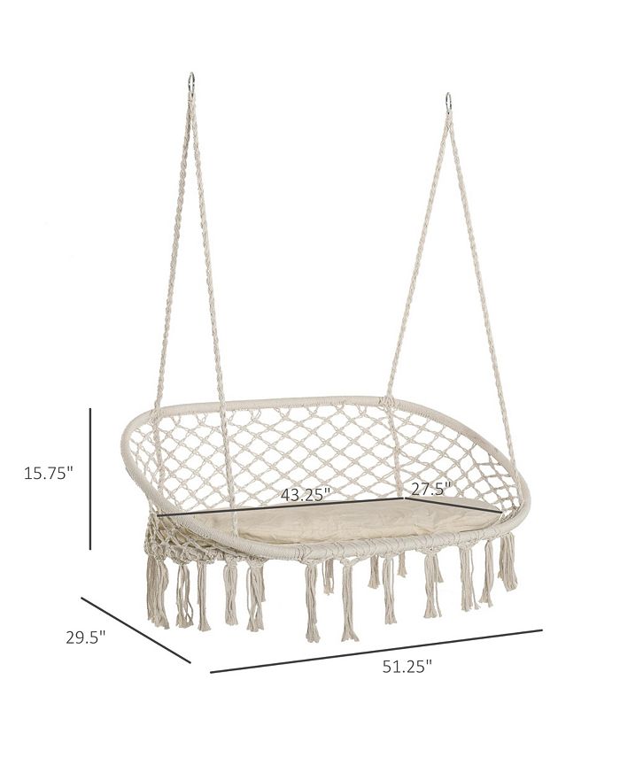 Outsunny 2Person Hammock Chair Macrame Swing with Soft Cushion