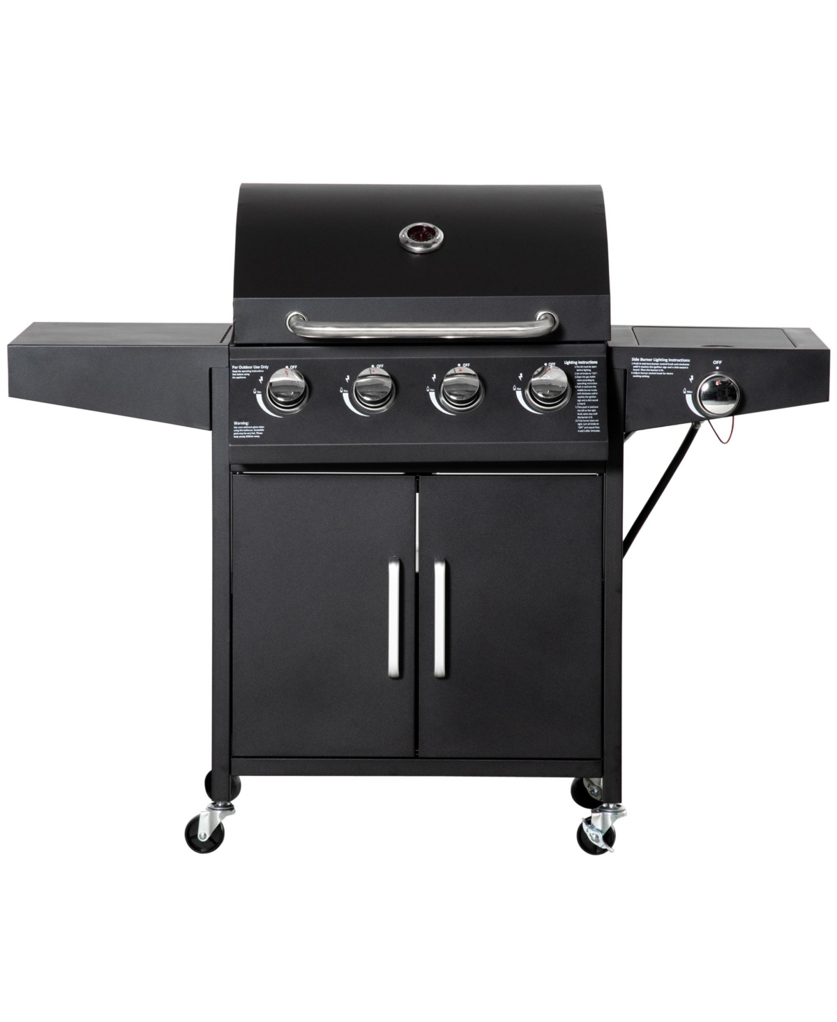 4 Burner Propane Gas Grill with Side Burner, - Black