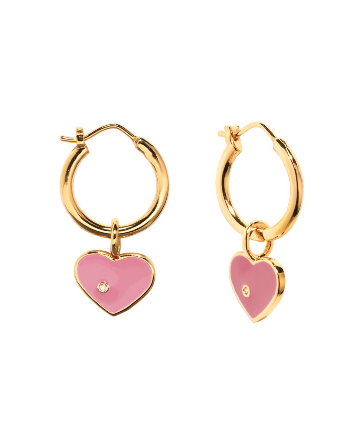 Little Sky Stone Women's Enamel Heart Hoop Earrings In Pink