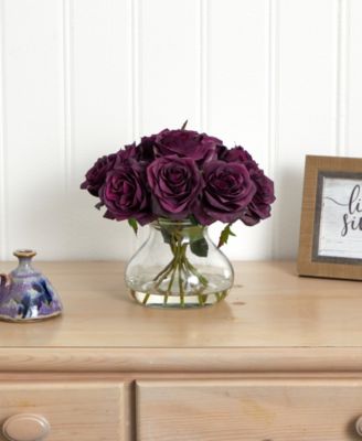 Purple Rose Artificial Arrangement with Vase