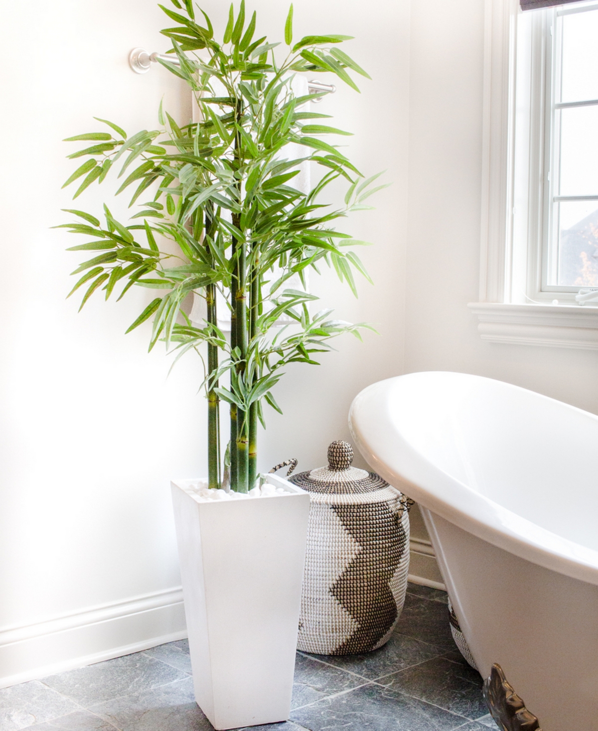 Nearly Natural 5' Bamboo Uv-Resistant Indoor/Outdoor Artificial Tree with White Planter