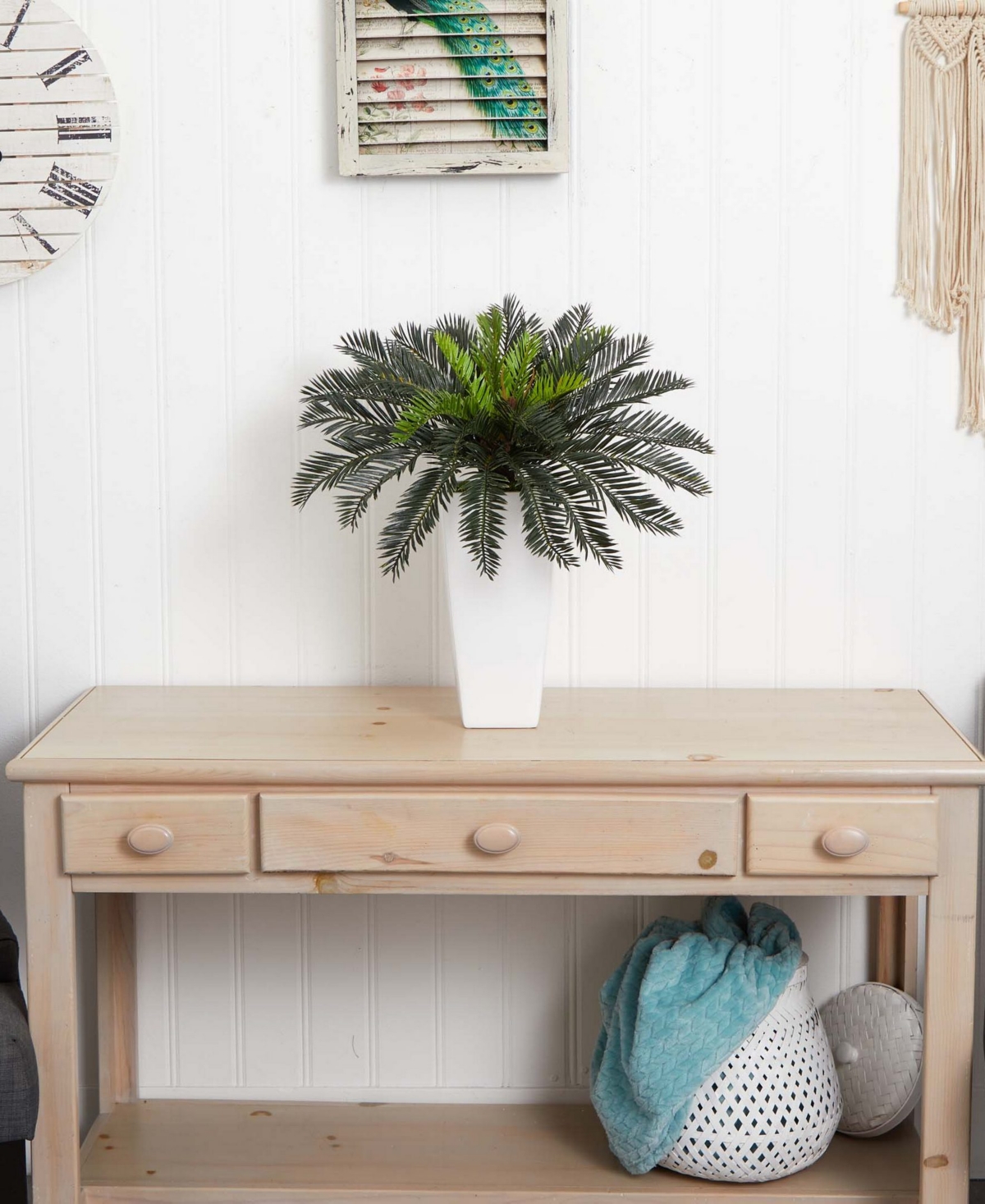Nearly Natural Cycas Artificial Plant in White Planter
