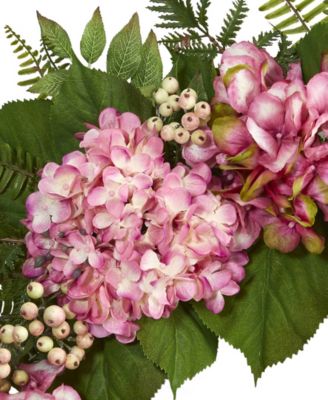 24" Pink Hydrangea & Berry Artificial Wreath