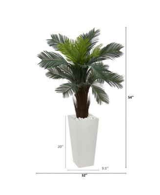 4.5' Cycas UV-Resistant Indoor/Outdoor Artificial Plant in White Tower Planter
