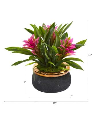 11in. Bromeliad Artificial Plant in Stoneware Planter