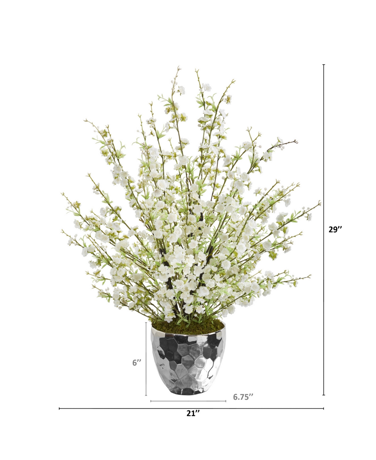 Nearly Natural 29in. Cherry Blossom Artificial Arrangement In Silver Bowl In White