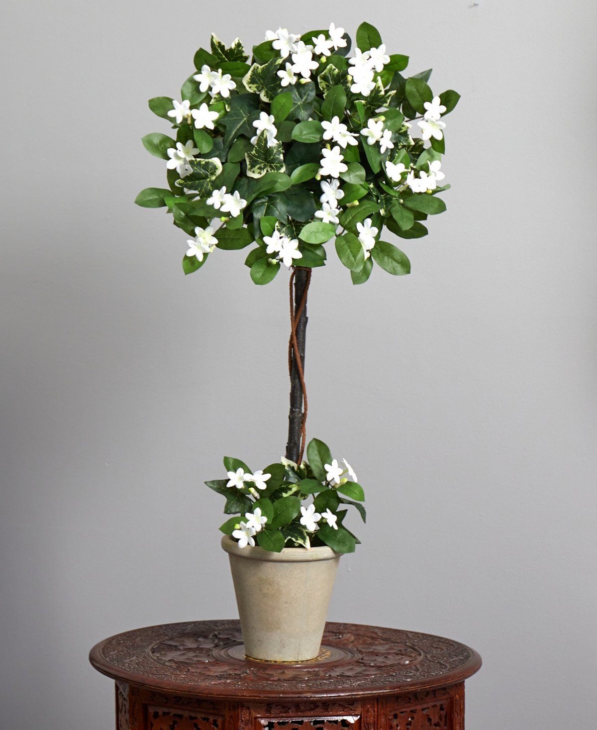 NEARLY NATURAL 3' STEPHANOTIS TOPIARY W/ PLANTER 