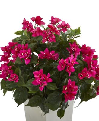 Bougainvillea Artificial Plant in White Tower Planter
