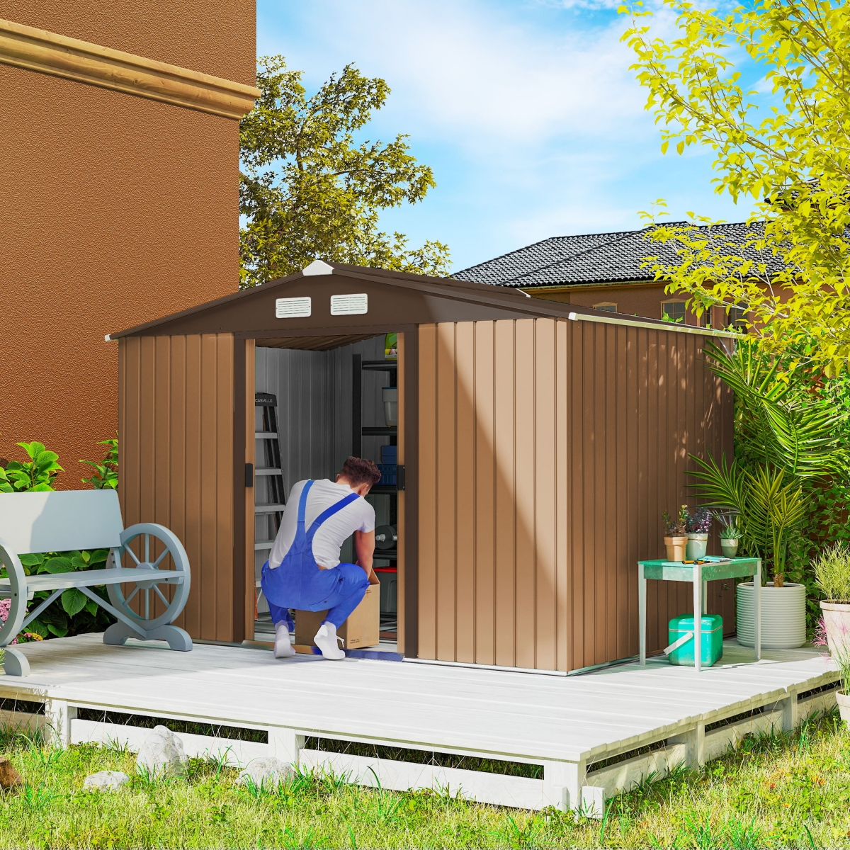 Outsunny 9' x 6' Steel Outdoor Utility Storage Tool Shed Kit Backyard