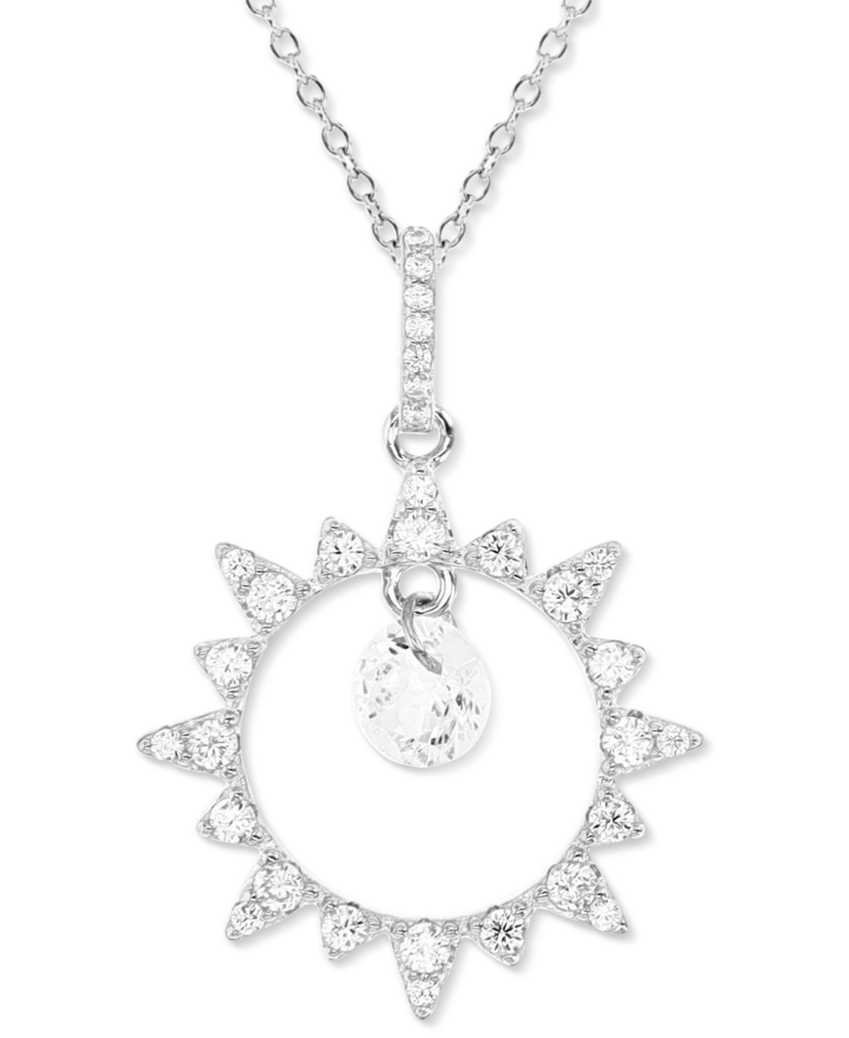 Macy's Cubic Zirconia Sunburst Orbital 18" Pendant Necklace In Silver
