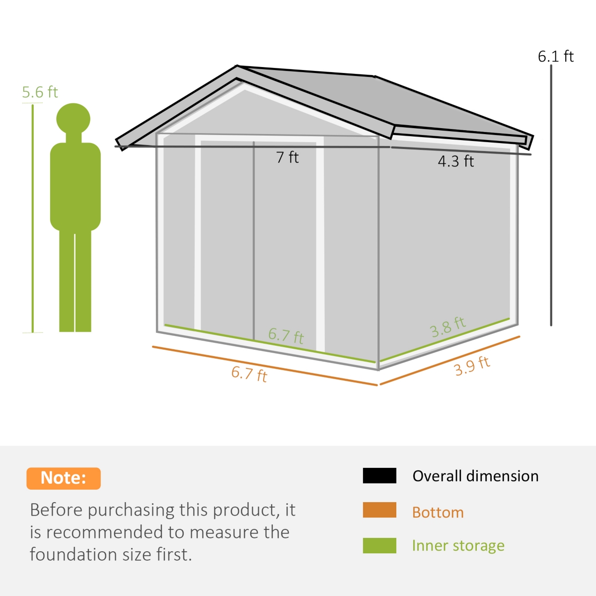 Outsunny 7' x 4' Storage Shed Garden Tool House w/ Vents Doors
