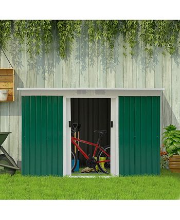 Outsunny 9' x 4' Outdoor Metal Garden Storage Shed - Green/White