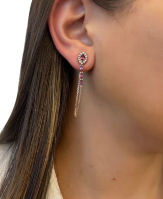 Chocolatier Raspberry Rhodolite (3/4 ct. t.w.) & Chocolate Diamonds (3/8 ct. t.w.) Linear Drop Earrings in 14k Rose Gold