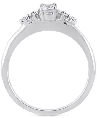 Diamond Emerald- & Round-Cut Three Stone Engagement Ring (1/2 ct. t.w.) in 14k White Gold