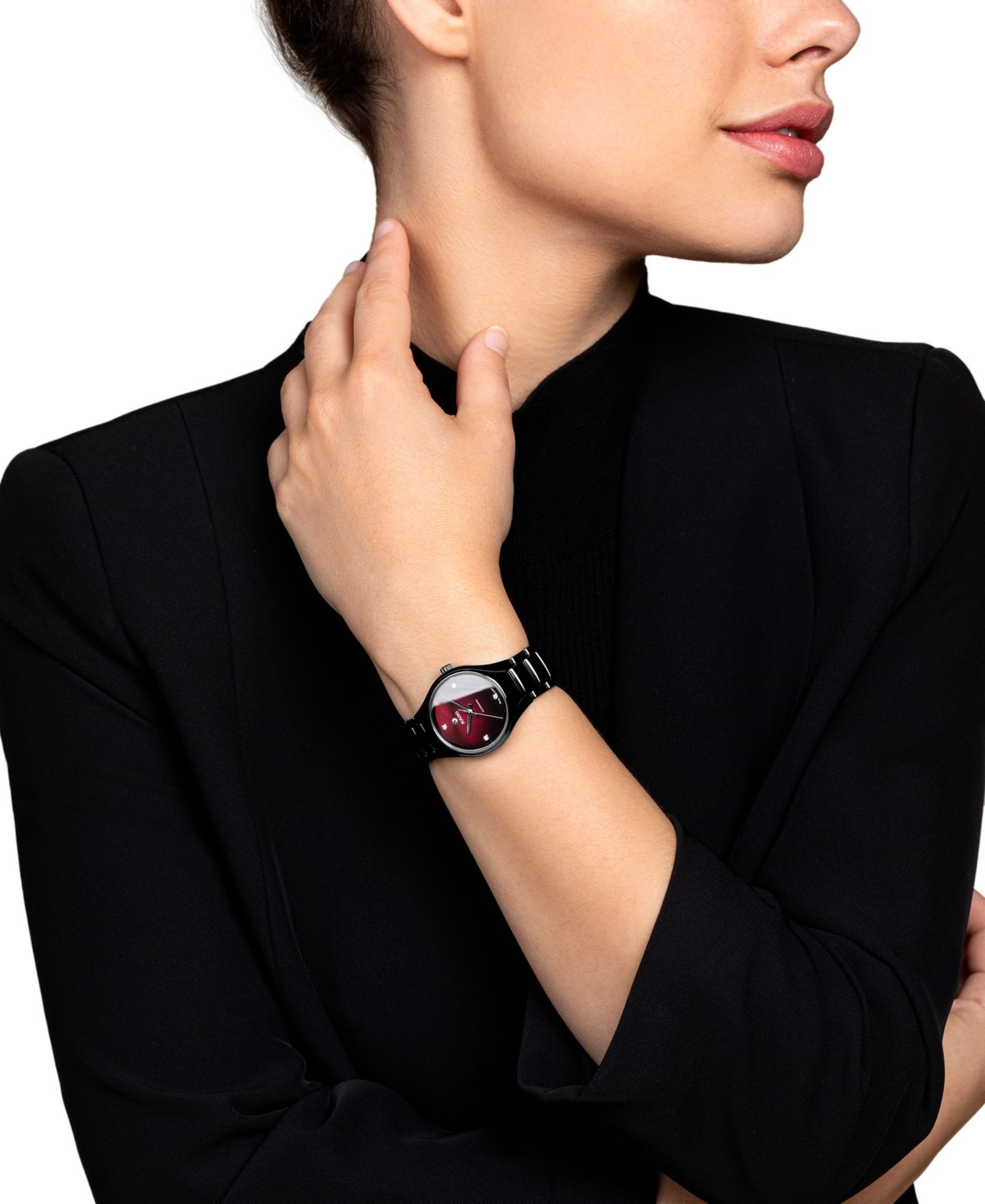Женские часы Rado Swiss Automatic True Diamond Accent Black High-Tech Ceramic Bracelet Watch 30mm — фото 2