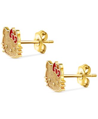 Red Enamel Bow Hello Kitty Stud Earrings in 10k Gold