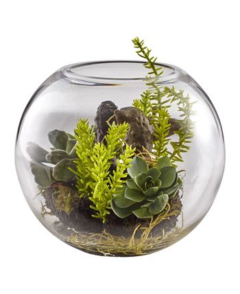 Nearly Natural - Mixed Succulent Artificial Garden with Glass Vase