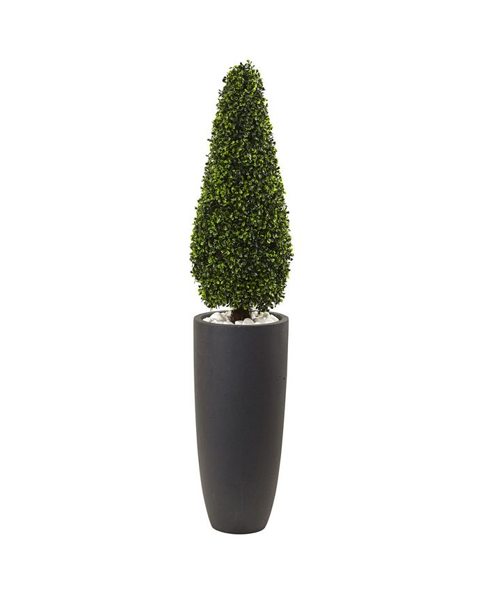 Nearly Natural - Boxwood UV-Resistant Indoor/Outdoor Artificial Topiary with Gray Cylindrical Planter