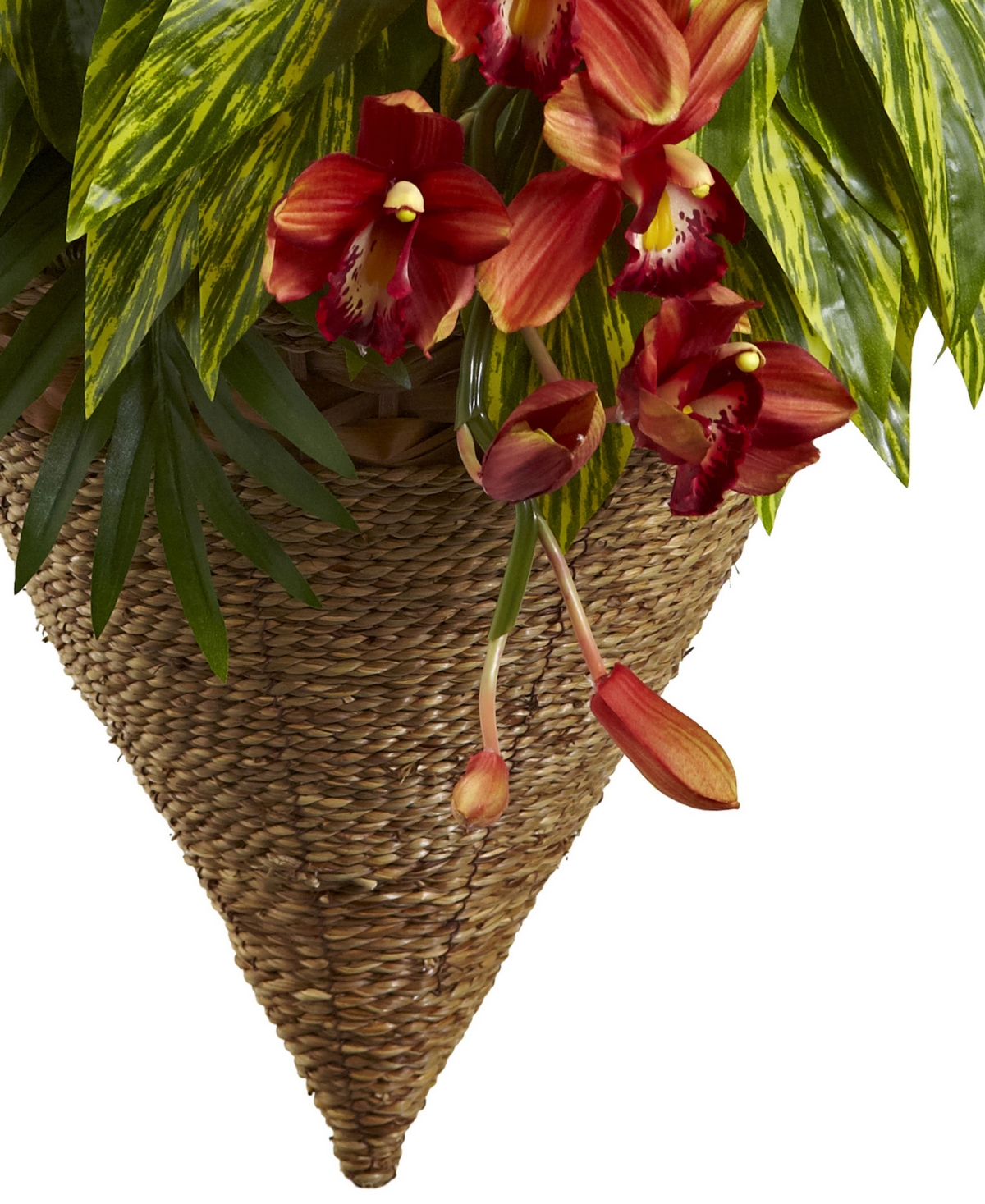 Nearly Natural Mixed Tropical & Cymbidium Artificial Plants Hanging Basket