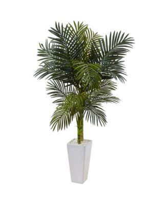 Nearly Natural - 5' Golden Cane Palm Artificial Tree in White Tower Planter