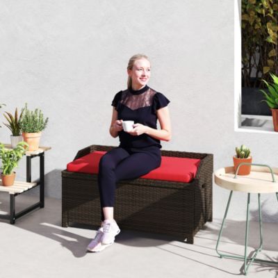 Wicker Storage Bench Deck Box with Comfortable Cushion,