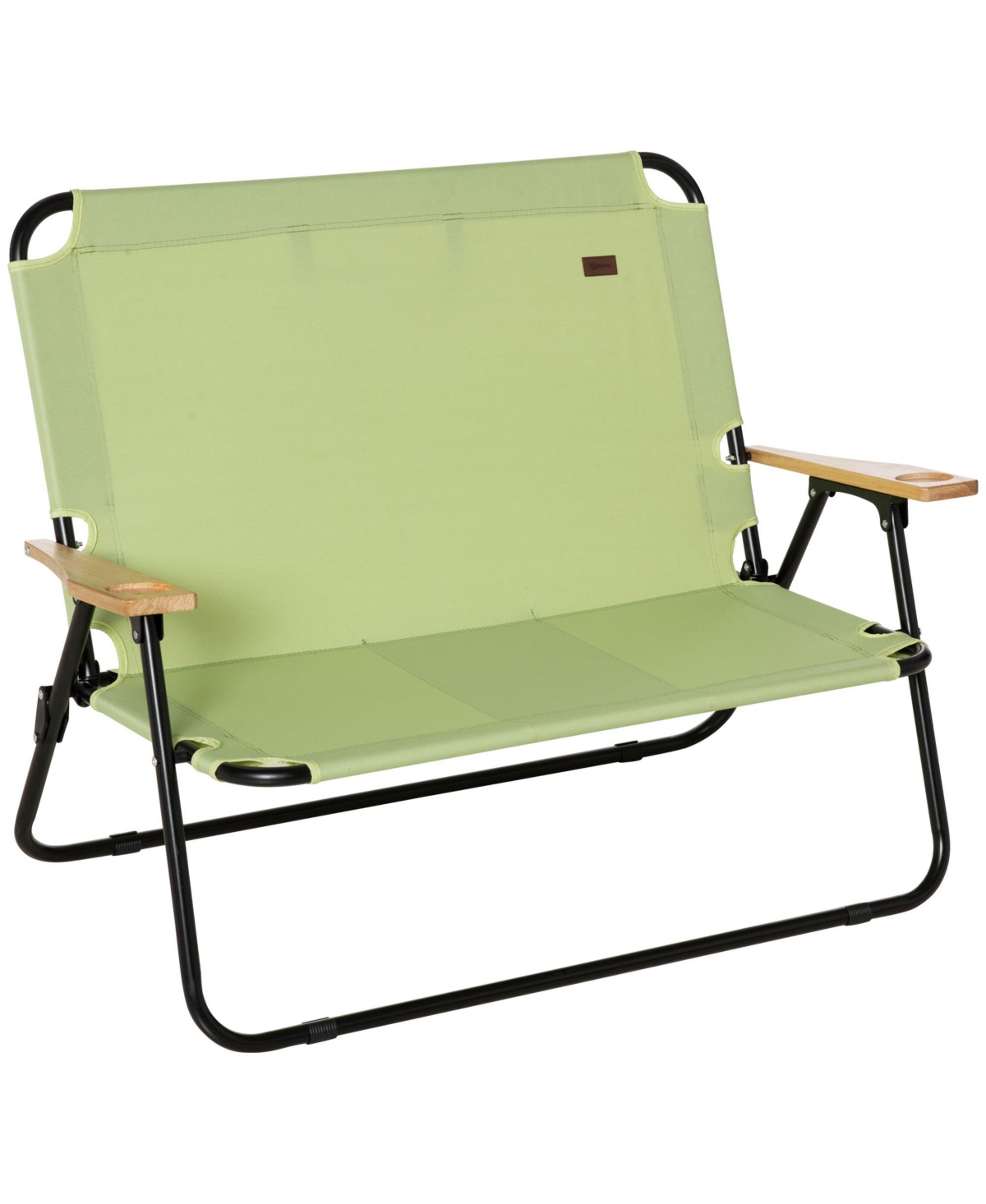 Double Camping Chair for 2 Person, Folding Loveseat with Cup Holder and Wood Armrests, for Beach Sports Travel, Green - Green