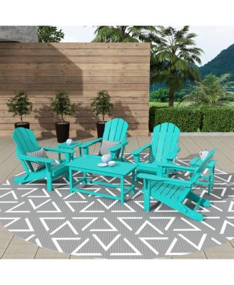 7 Piece Set Outdoor Folding Adirondack Chairs with Coffee Table Side Table