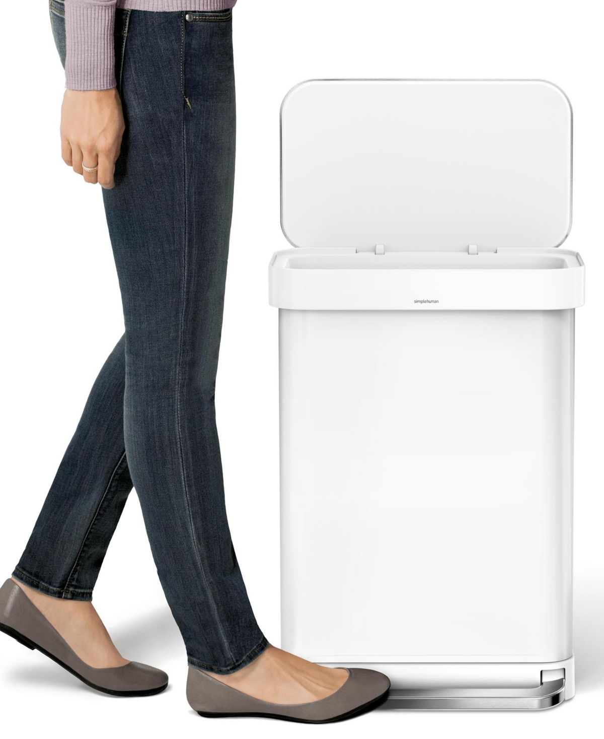 Shop Simplehuman Liner Rim Step Trash Can, 55 Liter In White Stainless Steel