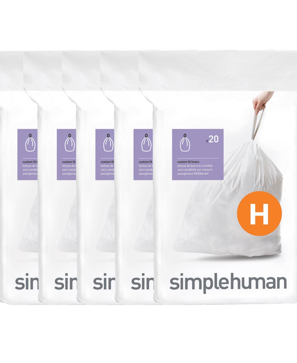 Simplehuman Code H Custom Fit Liners, Pack Of 100 In White
